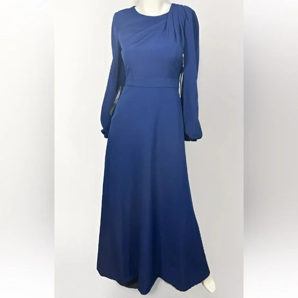 NWT KAY UNGER Sz 4 Navy Long Balloon Sleeve Full-Length Formal Sheath Dress - Picture 2 of 16